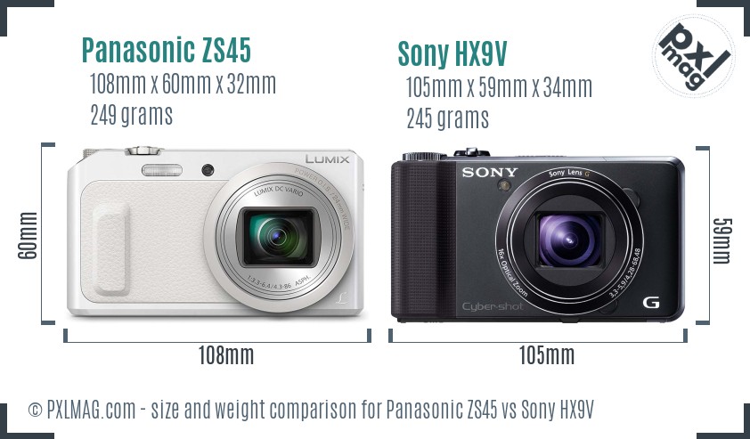 Panasonic ZS45 vs Sony HX9V size comparison