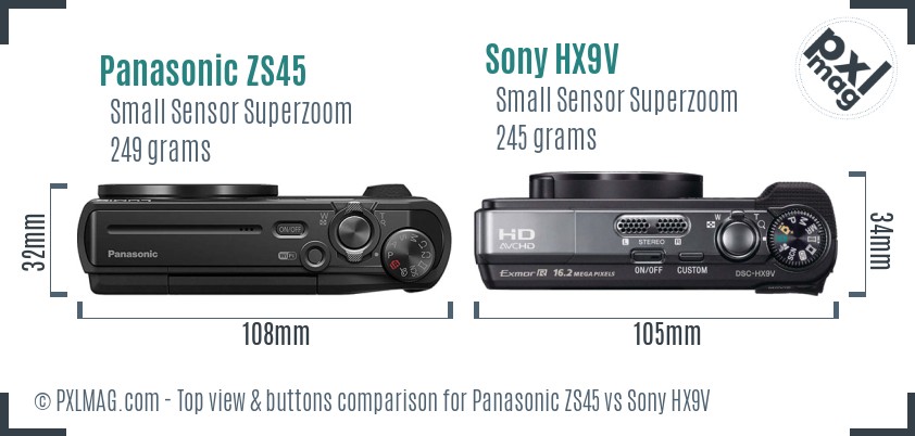 Panasonic ZS45 vs Sony HX9V top view buttons comparison