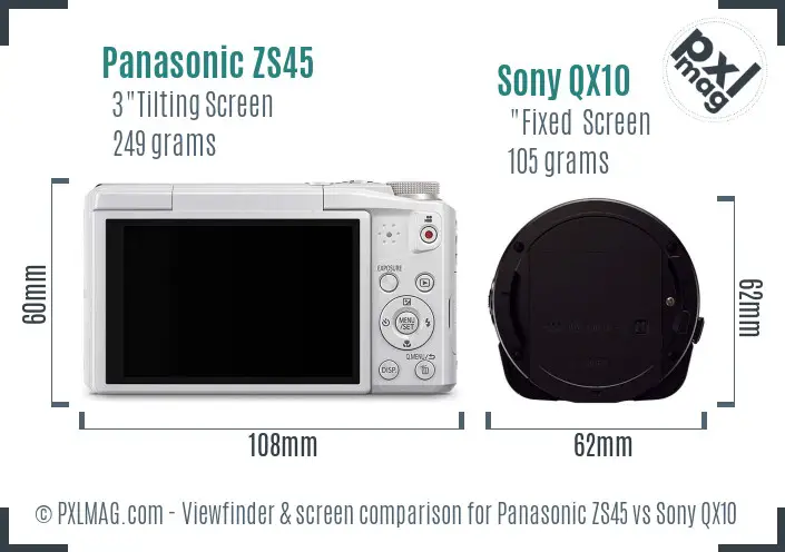 Panasonic ZS45 vs Sony QX10 Screen and Viewfinder comparison
