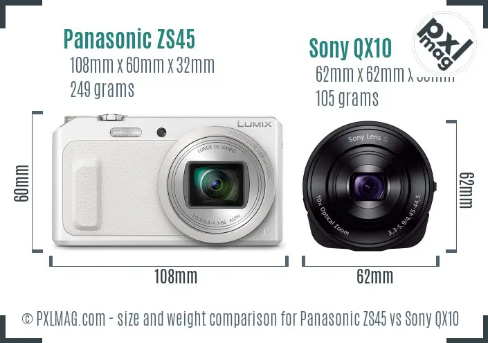 Panasonic ZS45 vs Sony QX10 size comparison