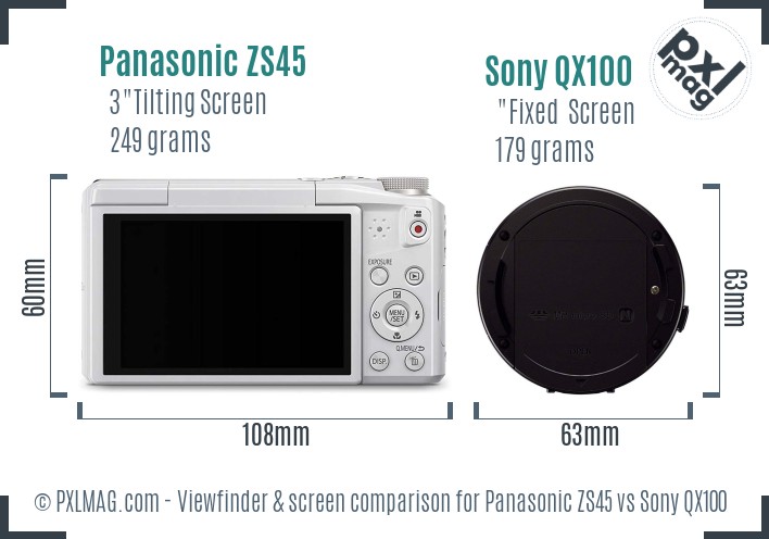 Panasonic ZS45 vs Sony QX100 Screen and Viewfinder comparison