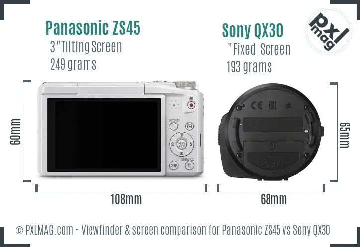 Panasonic ZS45 vs Sony QX30 Screen and Viewfinder comparison Panasonic ZS45 vs Sony QX30 Screen and Viewfinder comparison