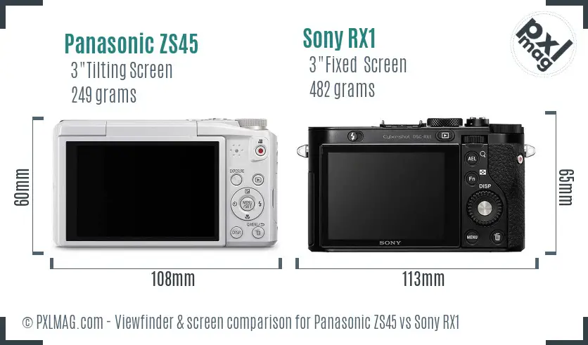 Panasonic ZS45 vs Sony RX1 Screen and Viewfinder comparison