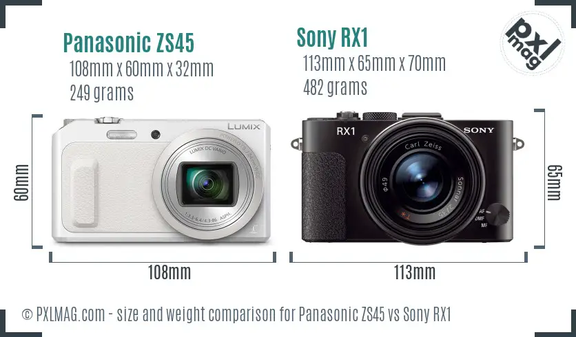 Panasonic ZS45 vs Sony RX1 size comparison Panasonic ZS45 vs Sony RX1 size comparison
