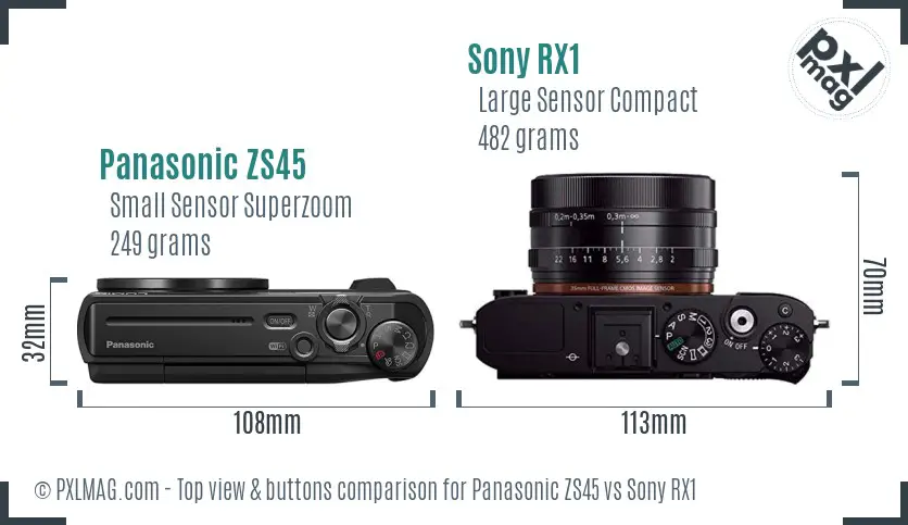 Panasonic ZS45 vs Sony RX1 top view buttons comparison