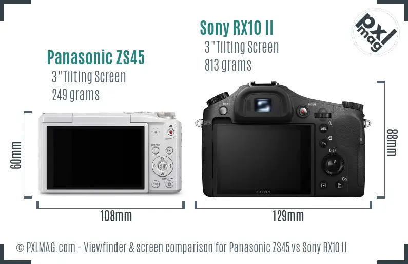 Panasonic ZS45 vs Sony RX10 II Screen and Viewfinder comparison