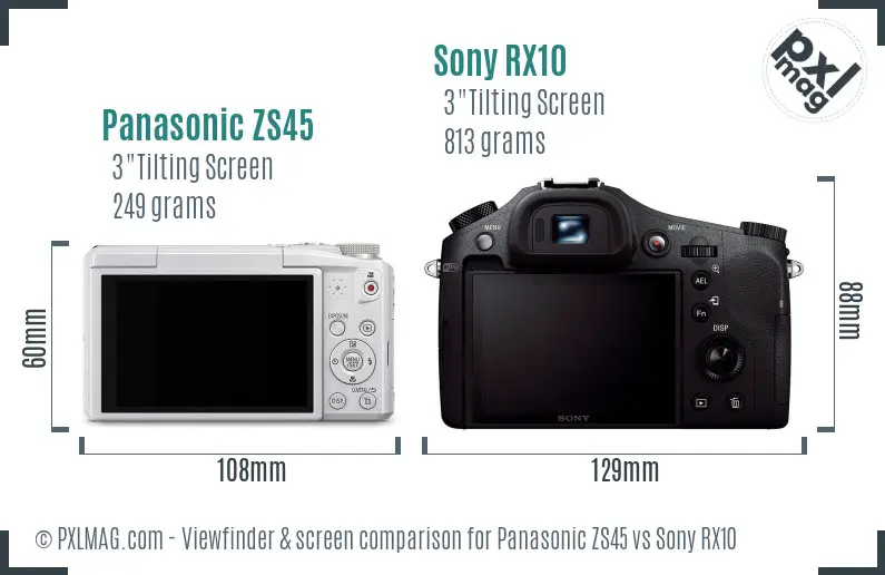 Panasonic ZS45 vs Sony RX10 Screen and Viewfinder comparison