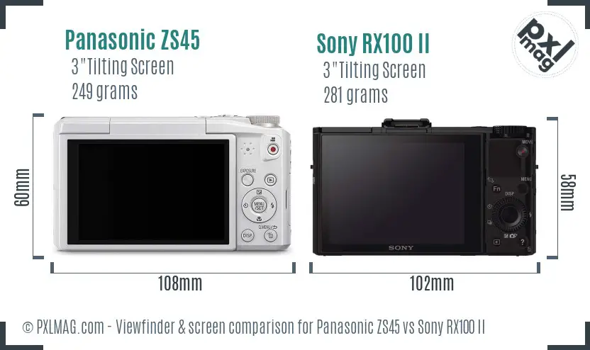 Panasonic ZS45 vs Sony RX100 II Screen and Viewfinder comparison