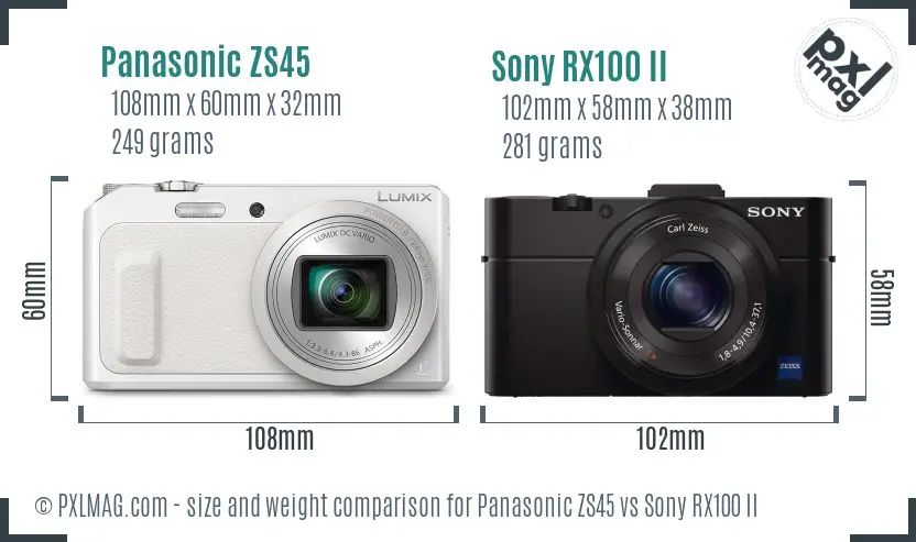 Panasonic ZS45 vs Sony RX100 II size comparison