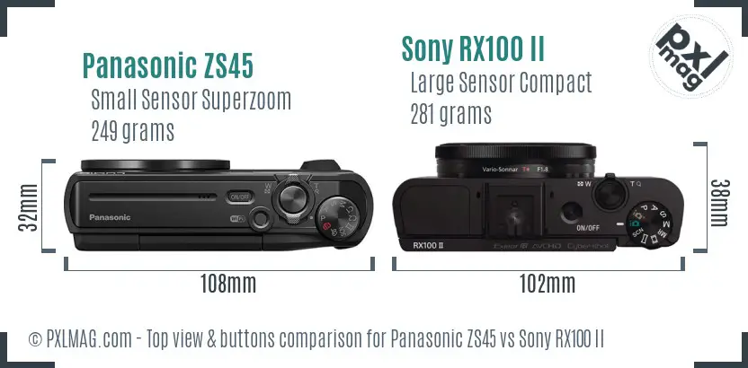 Panasonic ZS45 vs Sony RX100 II top view buttons comparison