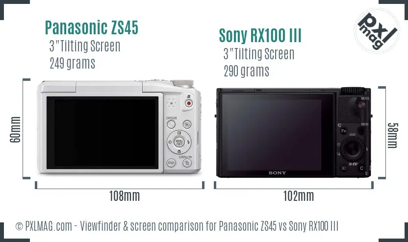 Panasonic ZS45 vs Sony RX100 III Screen and Viewfinder comparison