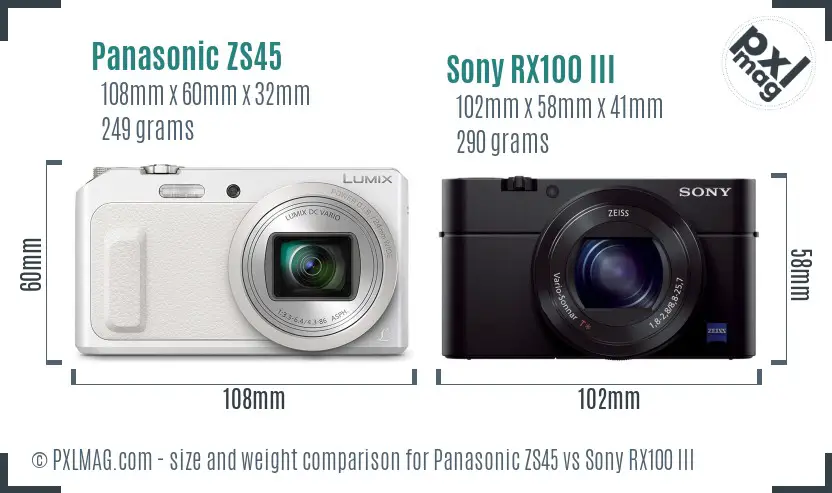 Panasonic ZS45 vs Sony RX100 III size comparison