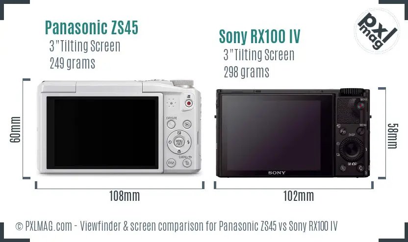 Panasonic ZS45 vs Sony RX100 IV Screen and Viewfinder comparison