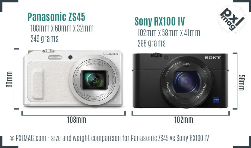 Panasonic ZS45 vs Sony RX100 IV size comparison
