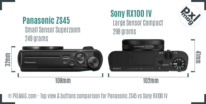 Panasonic ZS45 vs Sony RX100 IV top view buttons comparison