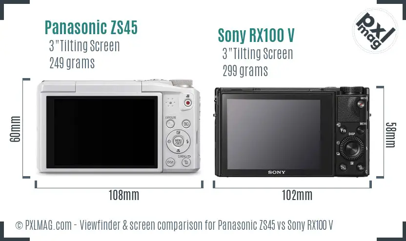 Panasonic ZS45 vs Sony RX100 V Screen and Viewfinder comparison