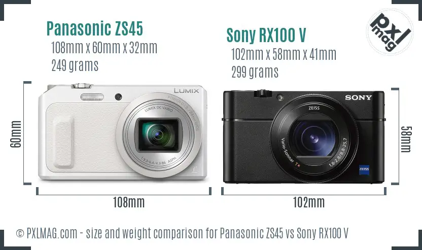 Panasonic ZS45 vs Sony RX100 V size comparison