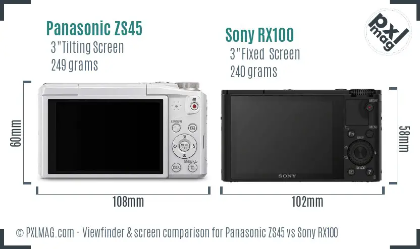 Panasonic ZS45 vs Sony RX100 Screen and Viewfinder comparison