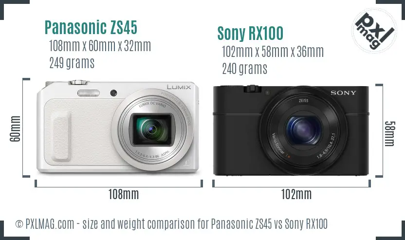 Panasonic ZS45 vs Sony RX100 size comparison