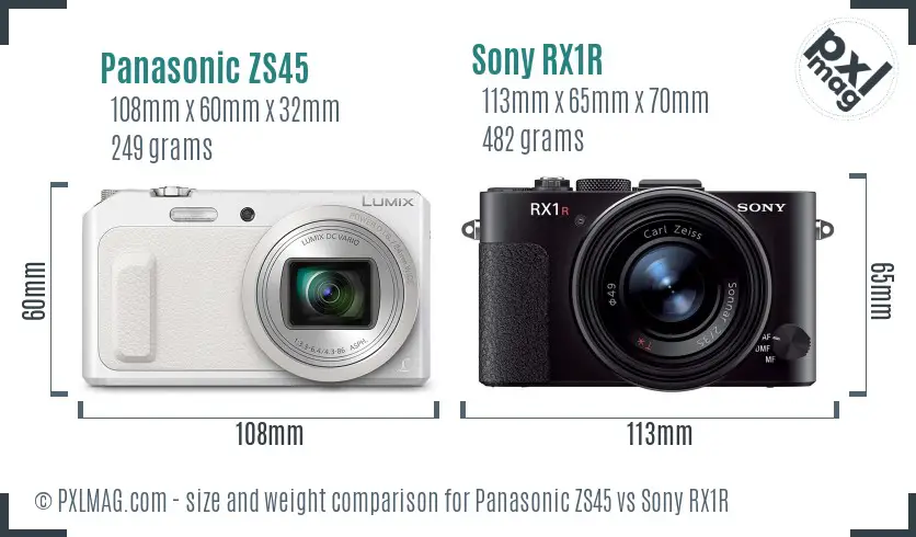 Panasonic ZS45 vs Sony RX1R size comparison Panasonic ZS45 vs Sony RX1R size comparison