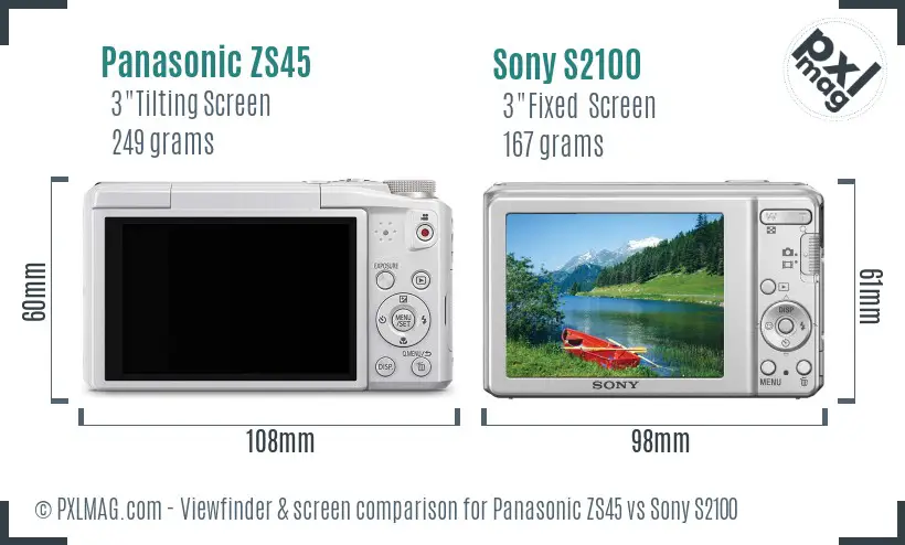 Panasonic ZS45 vs Sony S2100 Screen and Viewfinder comparison Panasonic ZS45 vs Sony S2100 Screen and Viewfinder comparison