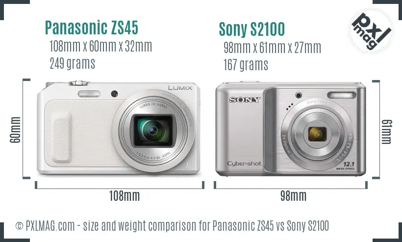 Panasonic ZS45 vs Sony S2100 size comparison Panasonic ZS45 vs Sony S2100 size comparison