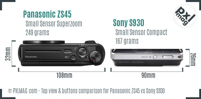 Panasonic ZS45 vs Sony S930 top view buttons comparison