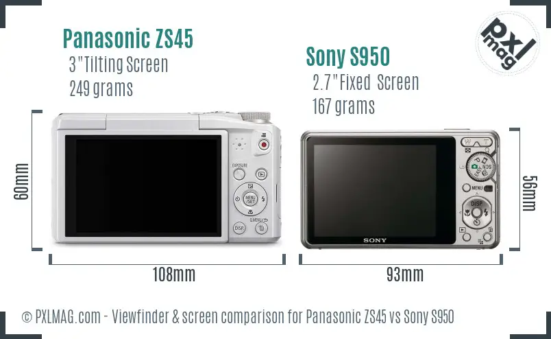 Panasonic ZS45 vs Sony S950 Screen and Viewfinder comparison