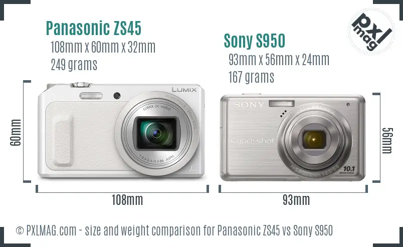 Panasonic ZS45 vs Sony S950 size comparison