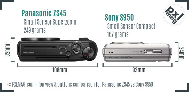 Panasonic ZS45 vs Sony S950 top view buttons comparison