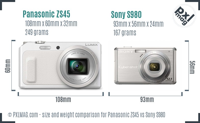 Panasonic ZS45 vs Sony S980 size comparison