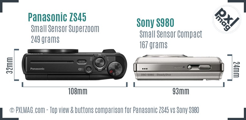 Panasonic ZS45 vs Sony S980 top view buttons comparison
