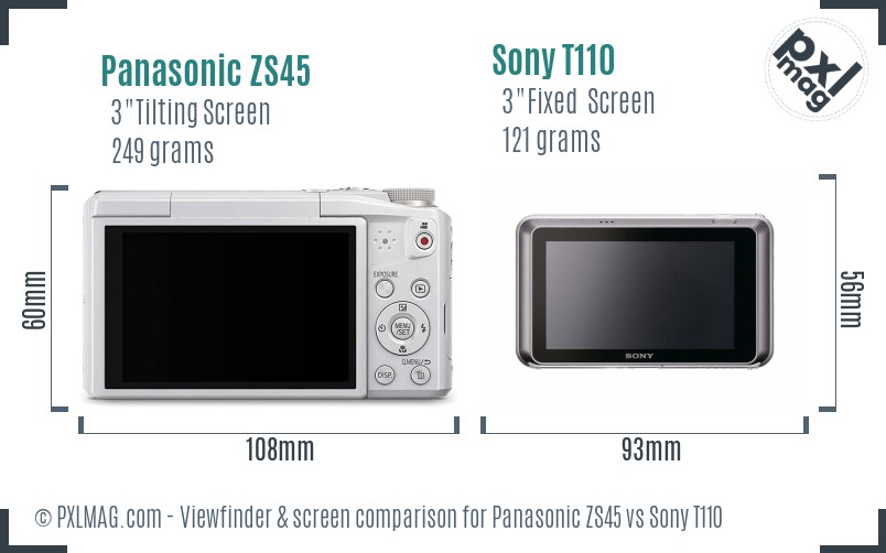 Panasonic ZS45 vs Sony T110 Screen and Viewfinder comparison
