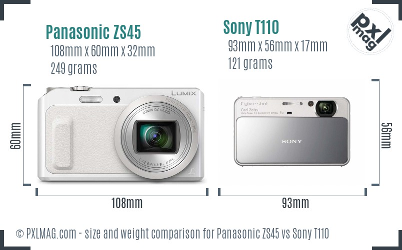 Panasonic ZS45 vs Sony T110 size comparison