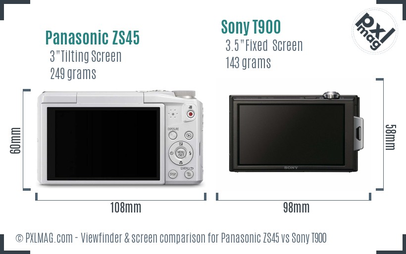 Panasonic ZS45 vs Sony T900 Screen and Viewfinder comparison