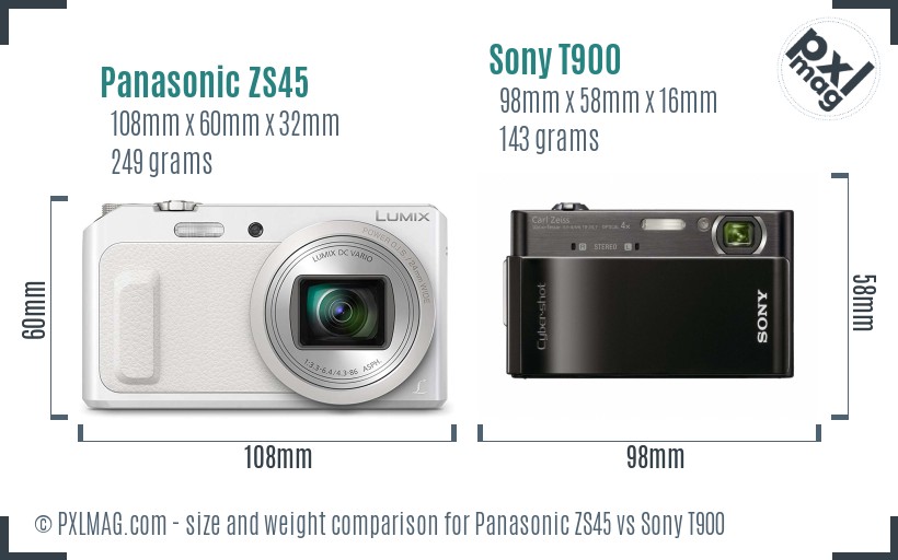 Panasonic ZS45 vs Sony T900 size comparison Panasonic ZS45 vs Sony T900 size comparison