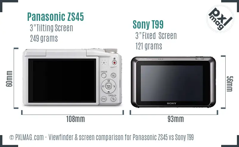 Panasonic ZS45 vs Sony T99 Screen and Viewfinder comparison