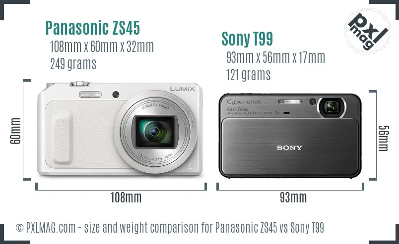 Panasonic ZS45 vs Sony T99 size comparison Panasonic ZS45 vs Sony T99 size comparison