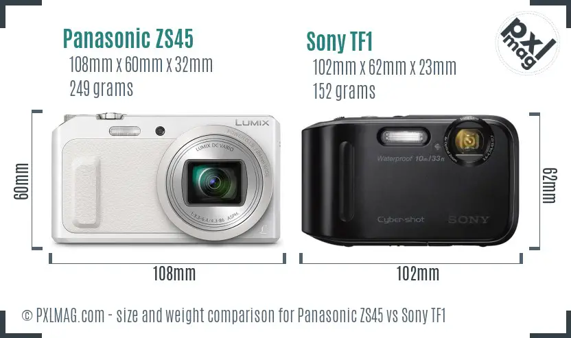 Panasonic ZS45 vs Sony TF1 size comparison Panasonic ZS45 vs Sony TF1 size comparison