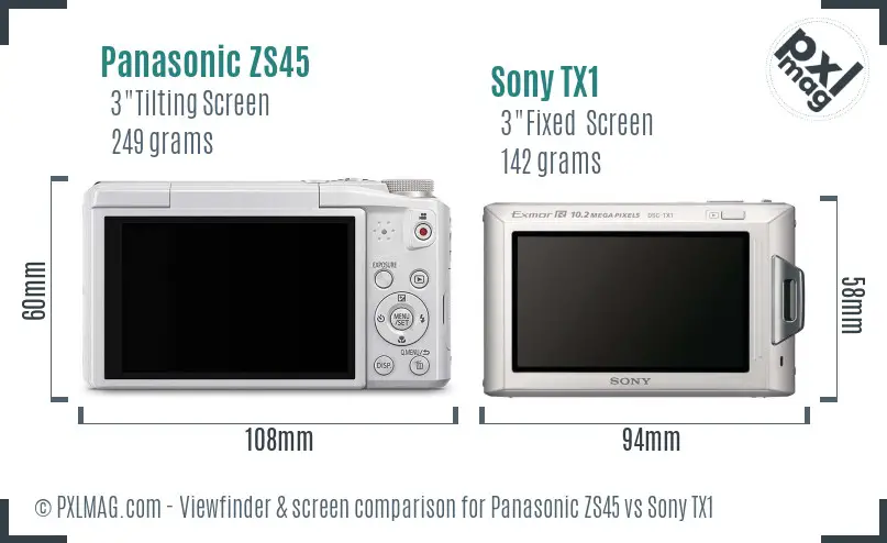 Panasonic ZS45 vs Sony TX1 Screen and Viewfinder comparison