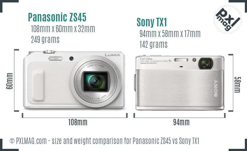 Panasonic ZS45 vs Sony TX1 size comparison