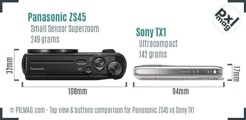 Panasonic ZS45 vs Sony TX1 top view buttons comparison