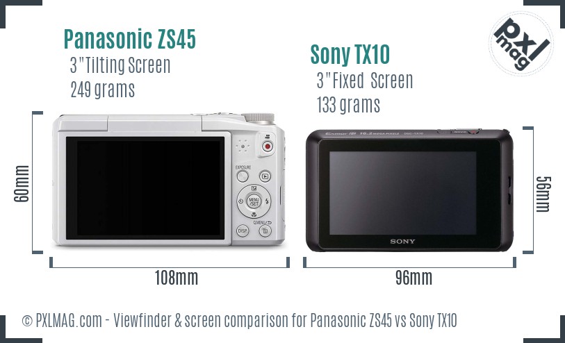 Panasonic ZS45 vs Sony TX10 Screen and Viewfinder comparison