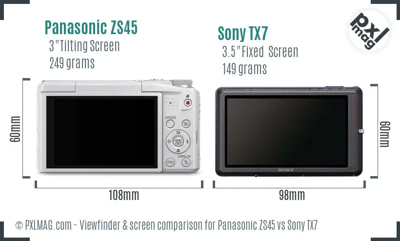 Panasonic ZS45 vs Sony TX7 Screen and Viewfinder comparison