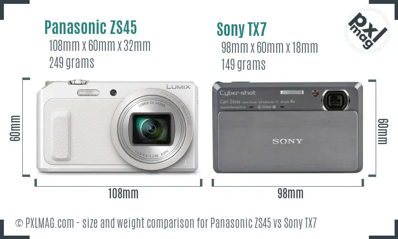 Panasonic ZS45 vs Sony TX7 size comparison