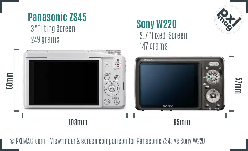 Panasonic ZS45 vs Sony W220 Screen and Viewfinder comparison