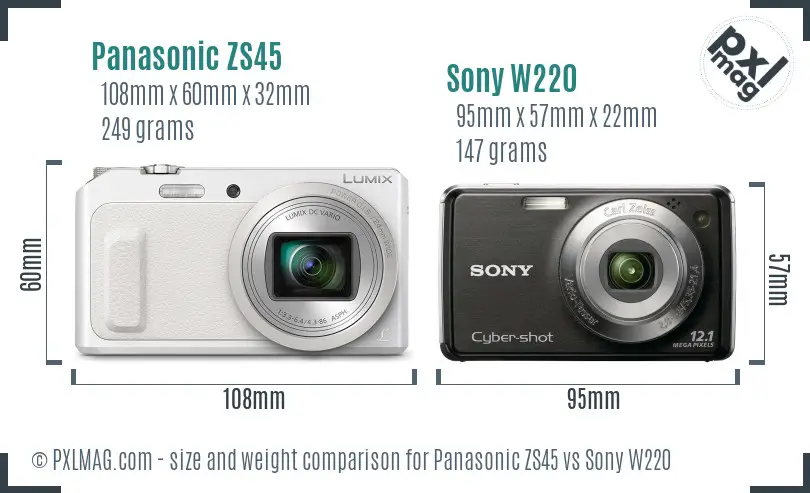Panasonic ZS45 vs Sony W220 size comparison