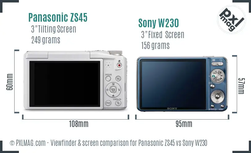 Panasonic ZS45 vs Sony W230 Screen and Viewfinder comparison