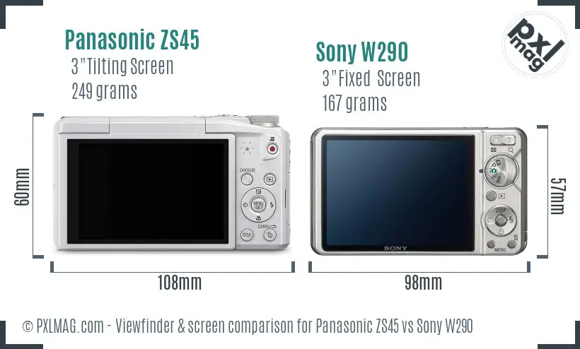 Panasonic ZS45 vs Sony W290 Screen and Viewfinder comparison