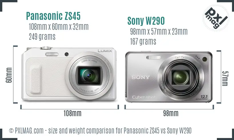 Panasonic ZS45 vs Sony W290 size comparison